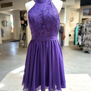 Elegant Purple Lace Midi Dress